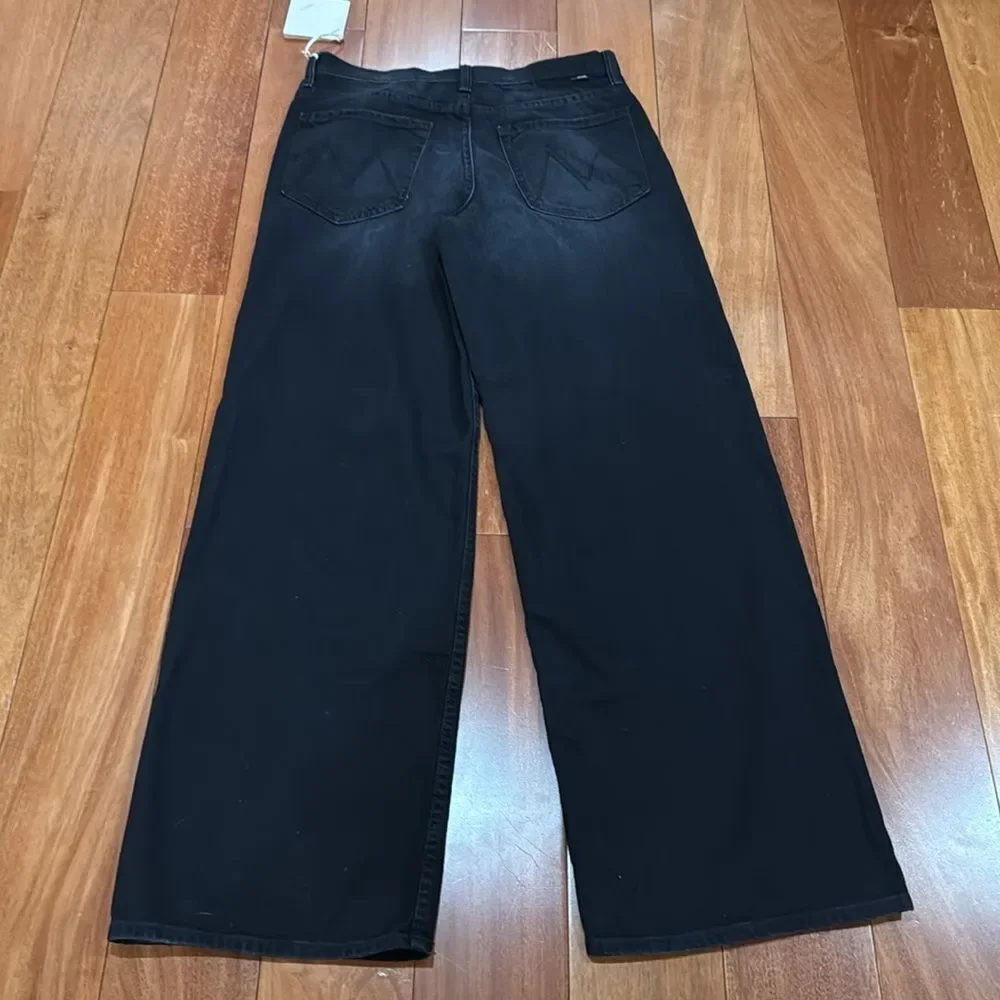 NWT MOTHER Women's The Spinner Zip Sneak Wide Leg Jeans‎ In Magic Black Size 33